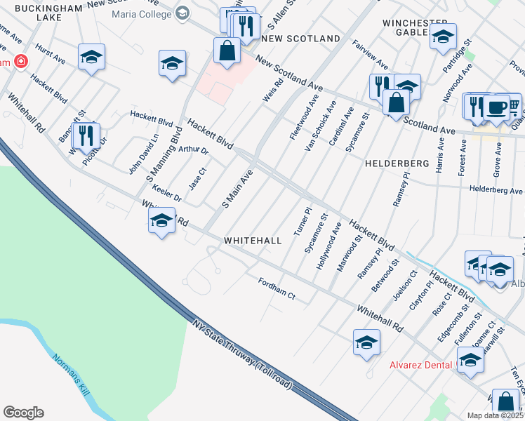 map of restaurants, bars, coffee shops, grocery stores, and more near 110 Van Schoick Avenue in Albany