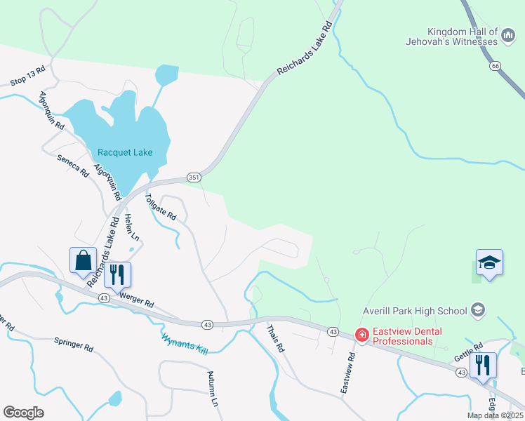 map of restaurants, bars, coffee shops, grocery stores, and more near 7 Dahl Way in Averill Park