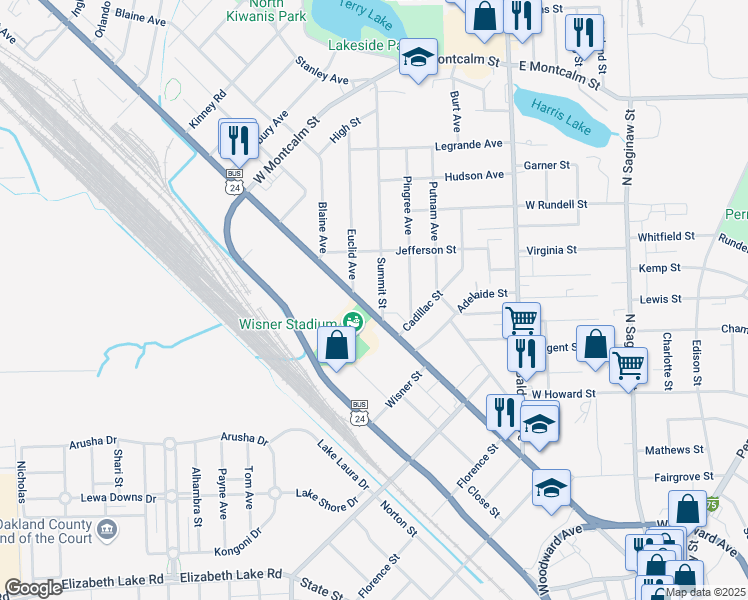 map of restaurants, bars, coffee shops, grocery stores, and more near 458 Cesar E Chavez Avenue in Pontiac