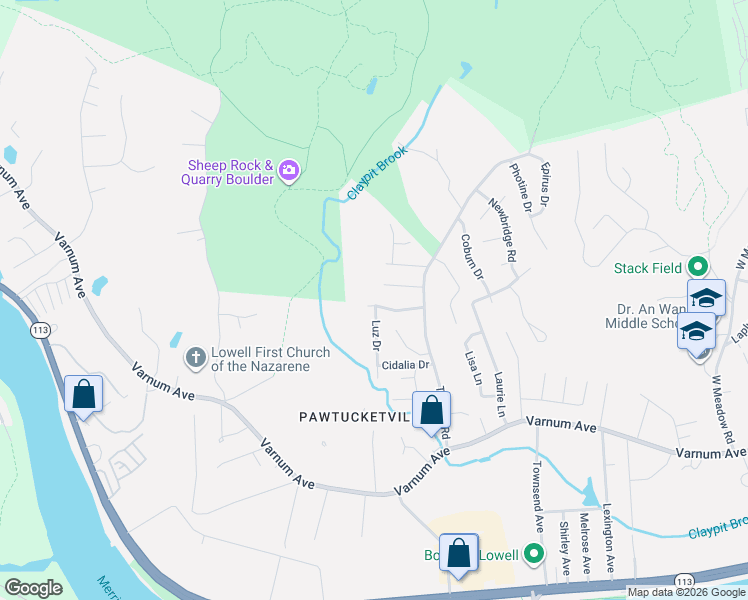 map of restaurants, bars, coffee shops, grocery stores, and more near 4 Luz Drive in Lowell