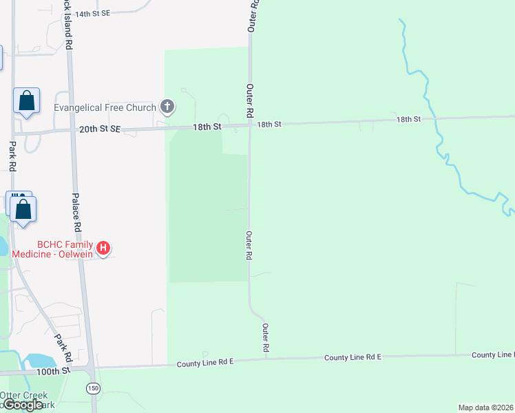 map of restaurants, bars, coffee shops, grocery stores, and more near 1502 Outer Road in Oelwein