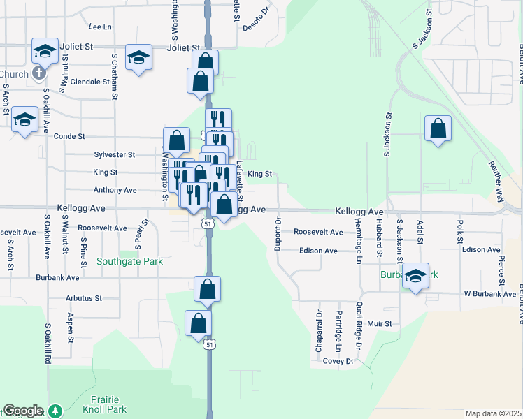 map of restaurants, bars, coffee shops, grocery stores, and more near 820 Kellogg Avenue in Janesville