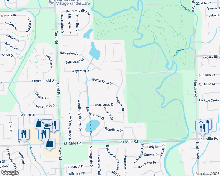 map of restaurants, bars, coffee shops, grocery stores, and more near 47643 Dloski Court in Macomb