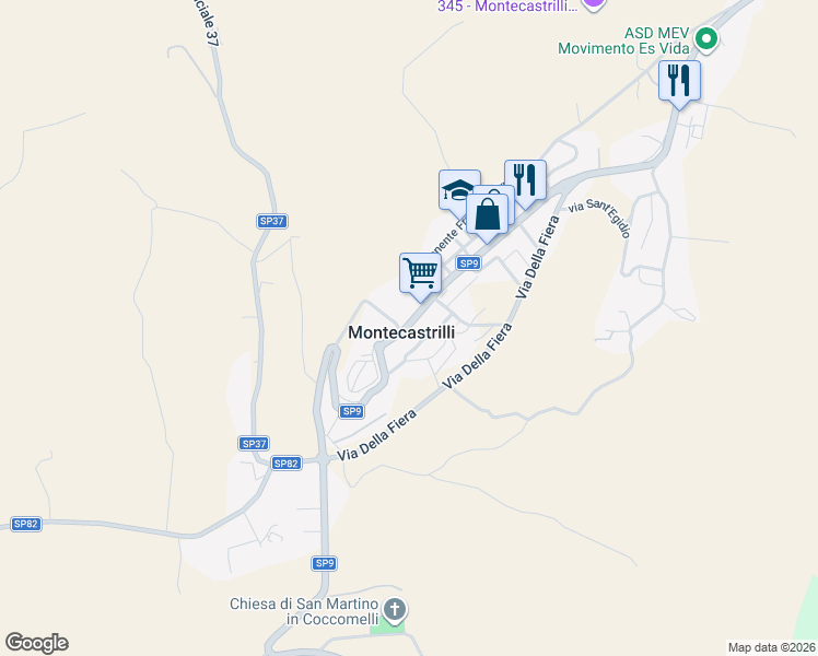 map of restaurants, bars, coffee shops, grocery stores, and more near 23 Viale Giuseppe Verdi in Montecastrilli