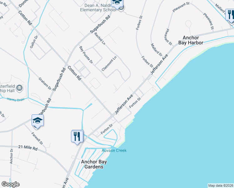 map of restaurants, bars, coffee shops, grocery stores, and more near 29231 Rachid Lane in New Baltimore