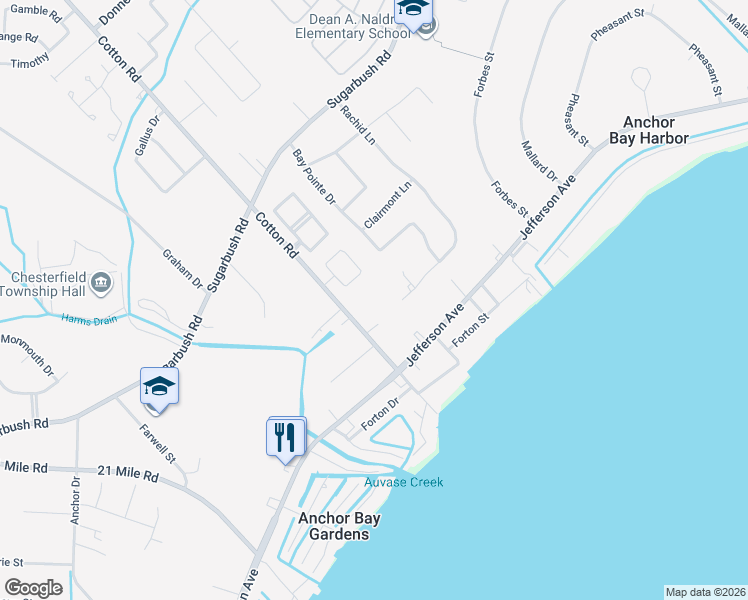 map of restaurants, bars, coffee shops, grocery stores, and more near 29521 Cotton Road in New Baltimore