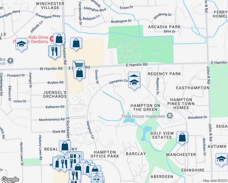 map of restaurants, bars, coffee shops, grocery stores, and more near 428 Evelyn Lane in Rochester Hills