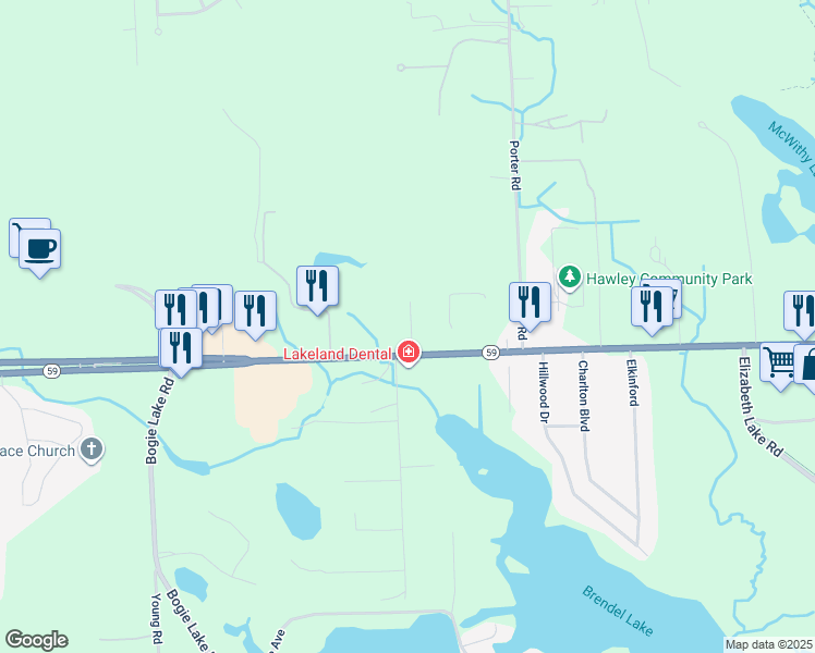 map of restaurants, bars, coffee shops, grocery stores, and more near 958 Village Drive in White Lake charter Township