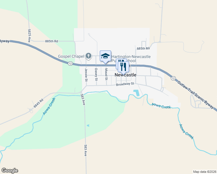 map of restaurants, bars, coffee shops, grocery stores, and more near 505-507 Broadway Street in Newcastle
