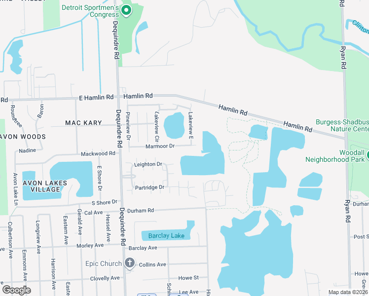 map of restaurants, bars, coffee shops, grocery stores, and more near 2056 Marmoor Drive in Macomb County
