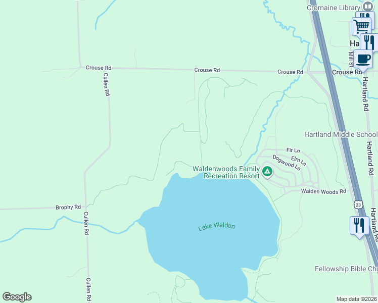 map of restaurants, bars, coffee shops, grocery stores, and more near 9460 Crouse Road in Howell