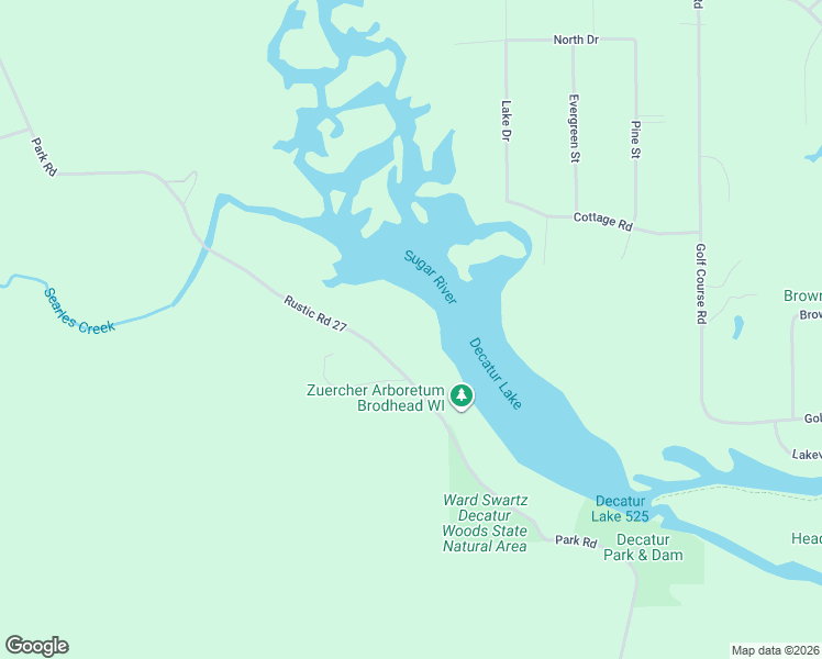 map of restaurants, bars, coffee shops, grocery stores, and more near N3936 Park Road in Brodhead