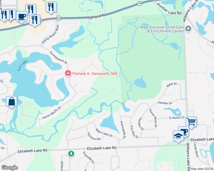 map of restaurants, bars, coffee shops, grocery stores, and more near 8770 River Run Drive in White Lake charter Township