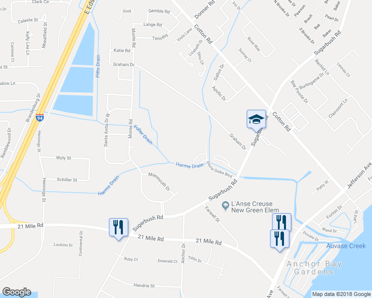 map of restaurants, bars, coffee shops, grocery stores, and more near 47275 Sugarbush Road in New Baltimore