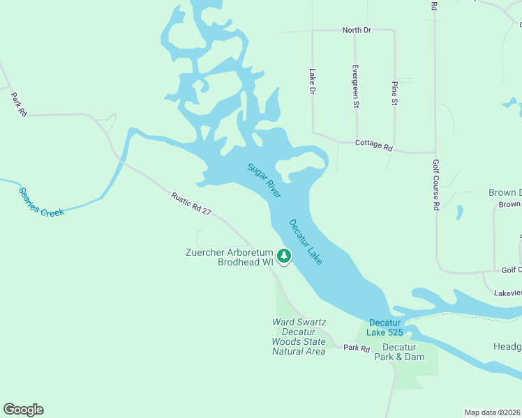 map of restaurants, bars, coffee shops, grocery stores, and more near N3936 Park Road in Brodhead