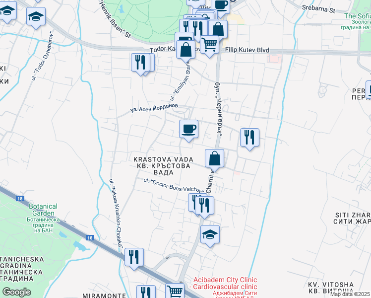map of restaurants, bars, coffee shops, grocery stores, and more near 9-11 ulitsa "General Ivan Kolev" in Sofia