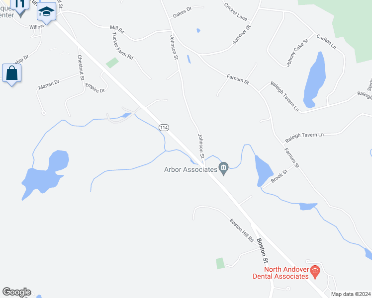 map of restaurants, bars, coffee shops, grocery stores, and more near 1174 Turnpike Street in North Andover