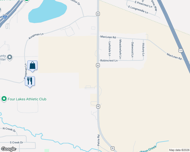 map of restaurants, bars, coffee shops, grocery stores, and more near N4365 County Road H in Elkhorn