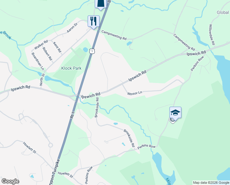map of restaurants, bars, coffee shops, grocery stores, and more near 147 Ipswich Road in Topsfield