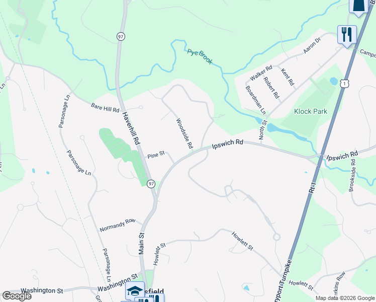 map of restaurants, bars, coffee shops, grocery stores, and more near 36 Ipswich Road in Topsfield