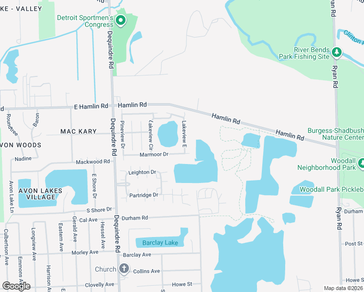 map of restaurants, bars, coffee shops, grocery stores, and more near 48572 Lakeview East in Macomb County