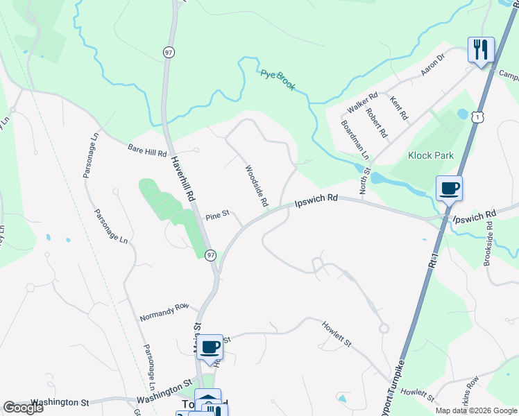 map of restaurants, bars, coffee shops, grocery stores, and more near 36 Ipswich Road in Topsfield