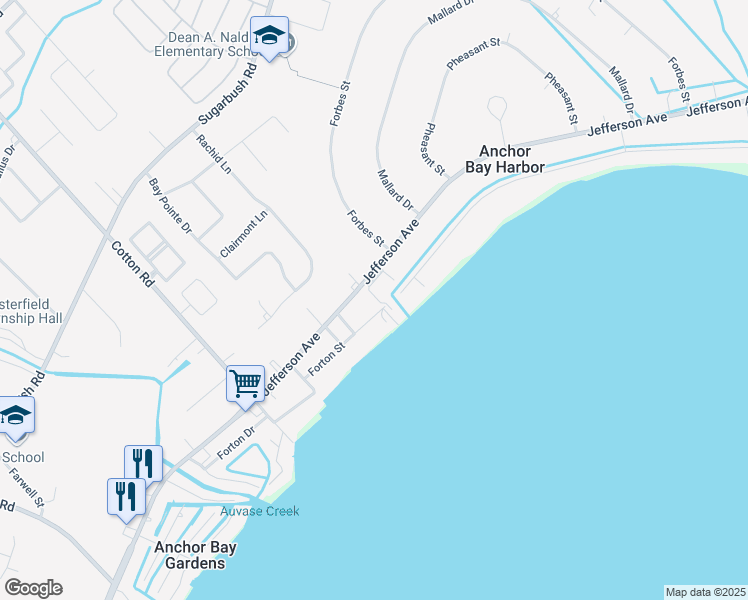 map of restaurants, bars, coffee shops, grocery stores, and more near 47569 Forton Street in New Baltimore