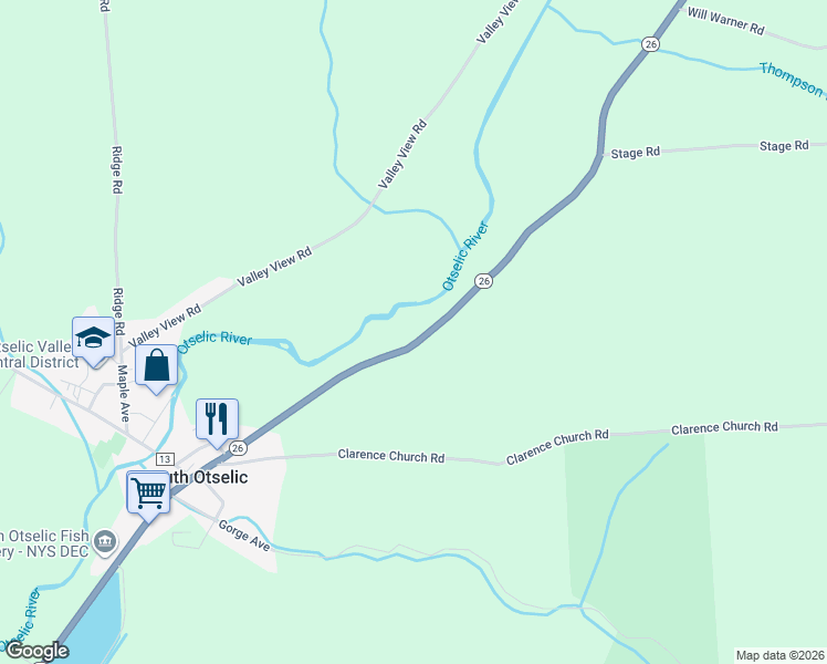 map of restaurants, bars, coffee shops, grocery stores, and more near 1707 Highway 26 in South Otselic