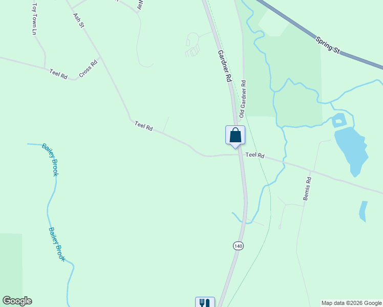 map of restaurants, bars, coffee shops, grocery stores, and more near 671 Teel Road in Winchendon