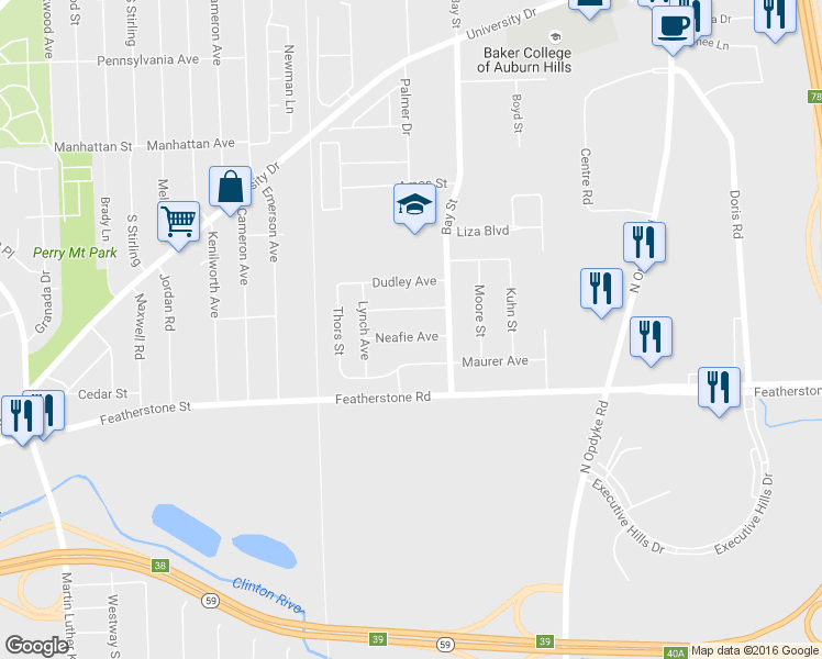 map of restaurants, bars, coffee shops, grocery stores, and more near 1173 Neafie Avenue in Pontiac