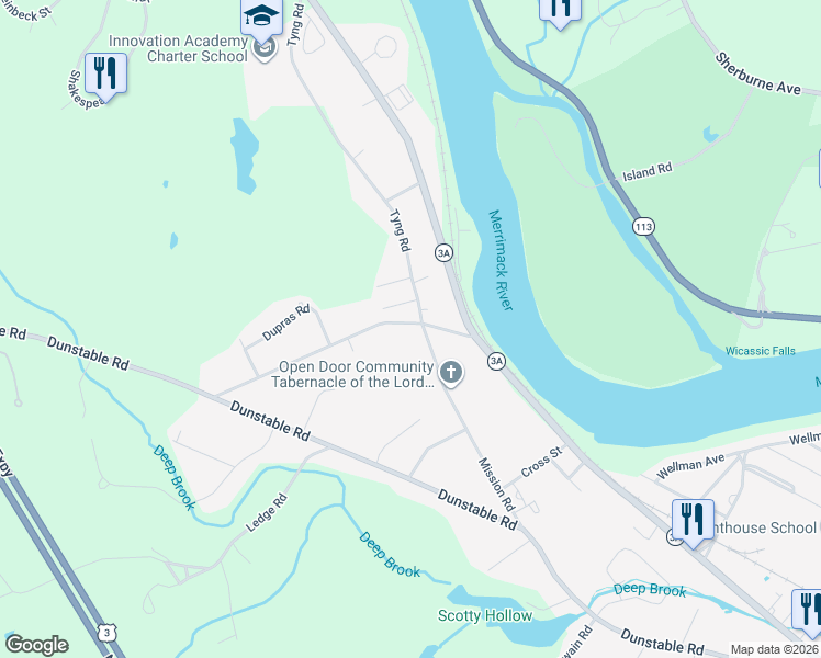 map of restaurants, bars, coffee shops, grocery stores, and more near 4 Worden Road in Tyngsborough