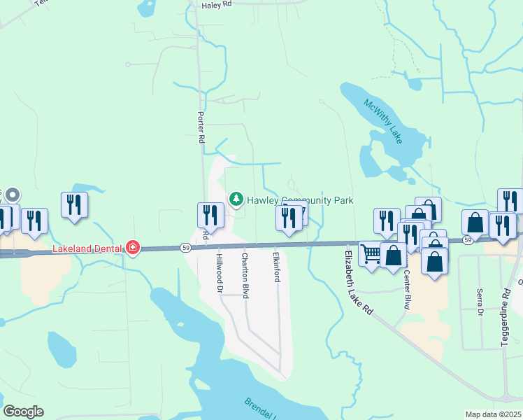 map of restaurants, bars, coffee shops, grocery stores, and more near 1030 Dolane Boulevard in White Lake charter Township