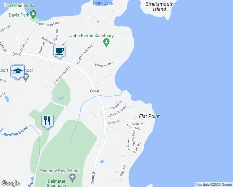 map of restaurants, bars, coffee shops, grocery stores, and more near 6 Driftwood Way in Rockport