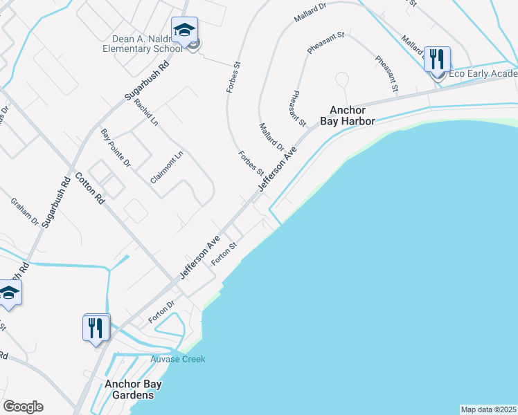 map of restaurants, bars, coffee shops, grocery stores, and more near 47569 Forton Street in New Baltimore