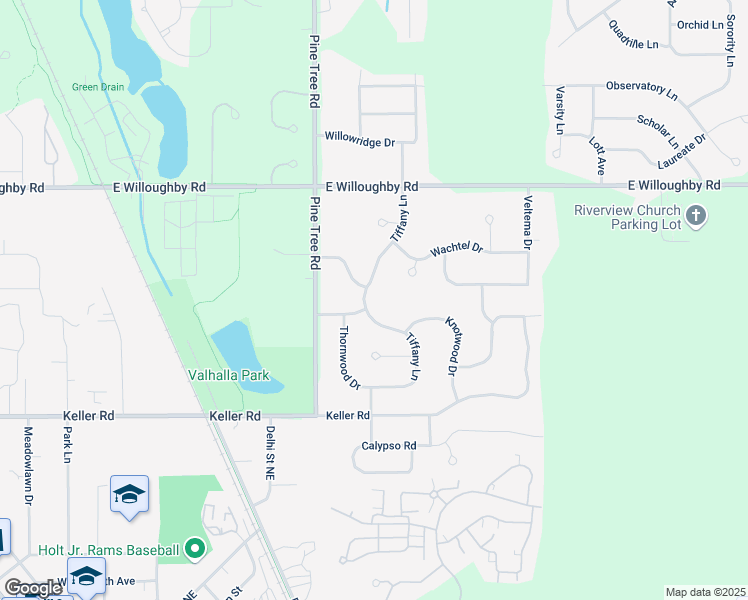 map of restaurants, bars, coffee shops, grocery stores, and more near 2370 Tiffany Lane in Delhi charter Township