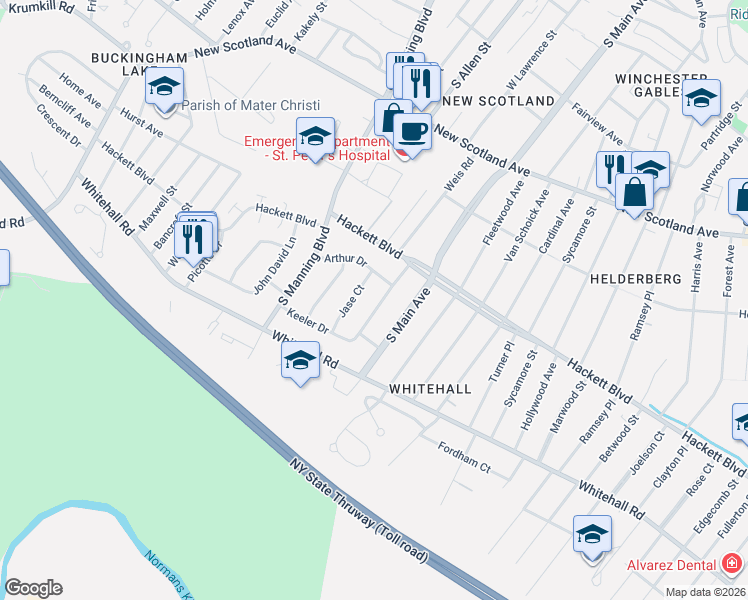 map of restaurants, bars, coffee shops, grocery stores, and more near 53 Keeler Drive in Albany