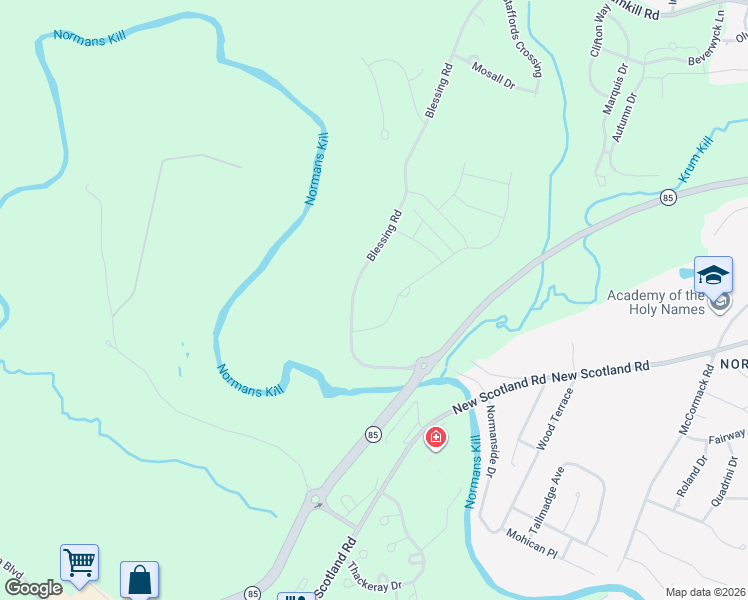 map of restaurants, bars, coffee shops, grocery stores, and more near 26 Meadowbrook Drive in Slingerlands