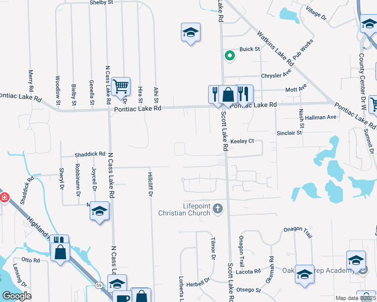map of restaurants, bars, coffee shops, grocery stores, and more near 3082 Brookside Drive in Waterford Township