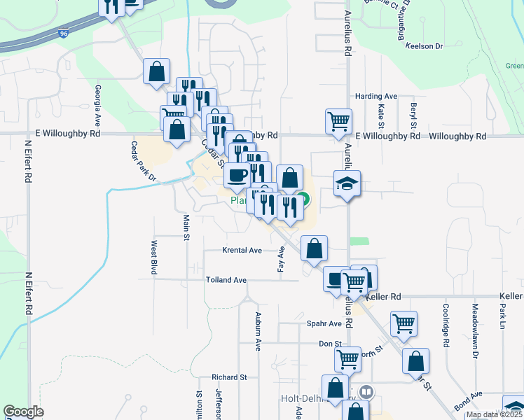 map of restaurants, bars, coffee shops, grocery stores, and more near 2305 Delhi Commerce Dr in Delhi Charter Township