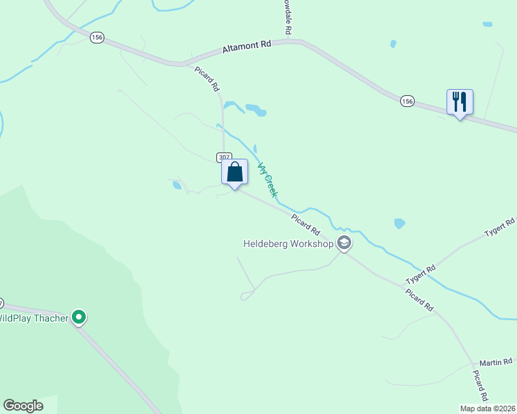 map of restaurants, bars, coffee shops, grocery stores, and more near 415 Picard Road in Altamont