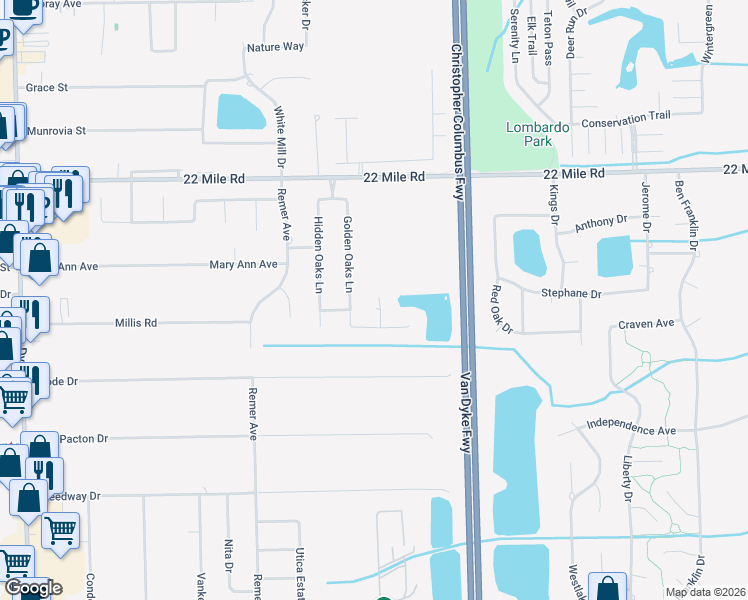 map of restaurants, bars, coffee shops, grocery stores, and more near 48540 Celebrity Woods Court in Macomb County