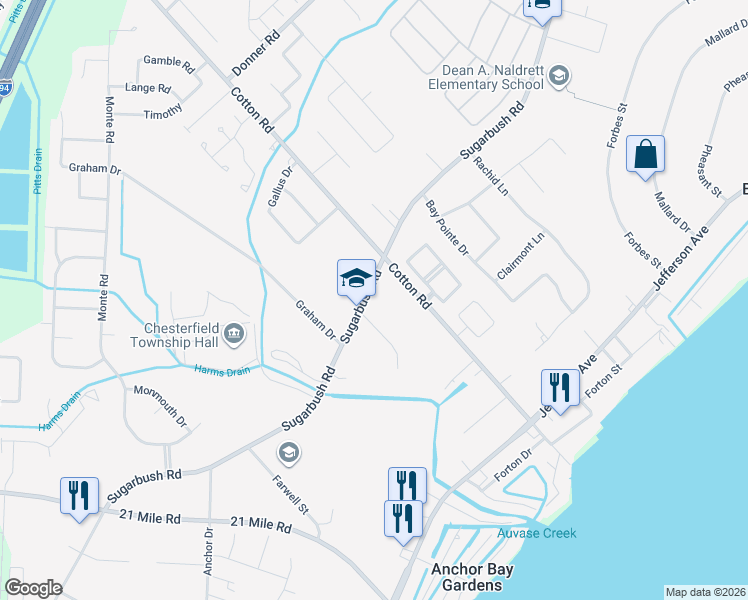 map of restaurants, bars, coffee shops, grocery stores, and more near 29110 Cotton Road in New Baltimore
