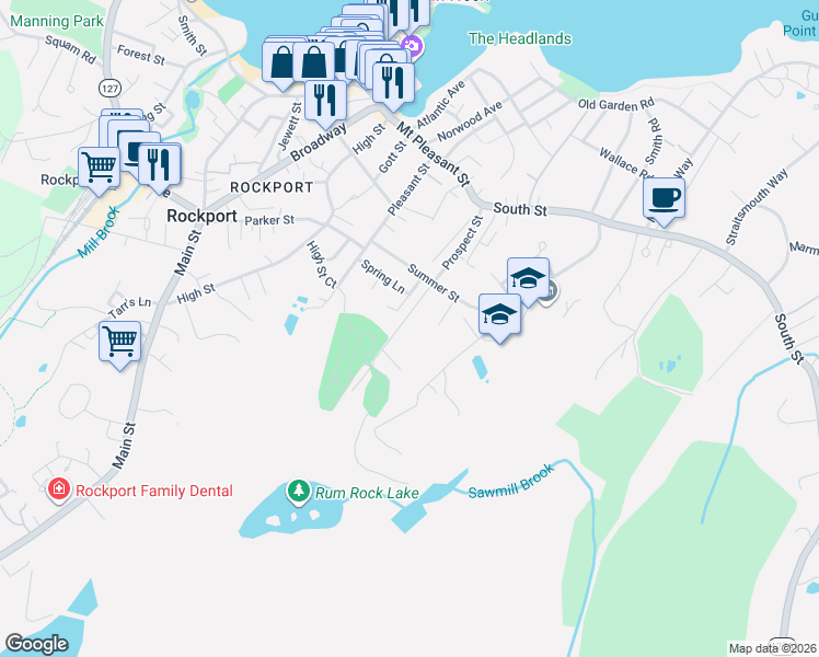 map of restaurants, bars, coffee shops, grocery stores, and more near 37 Prospect Street in Rockport