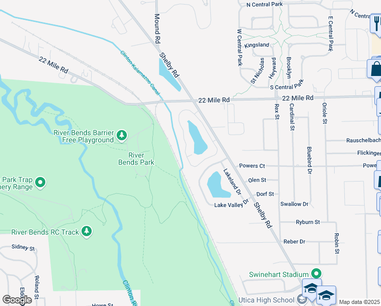 map of restaurants, bars, coffee shops, grocery stores, and more near 48564 Roma Valley Drive in Macomb County