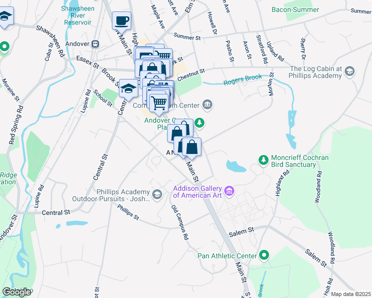 map of restaurants, bars, coffee shops, grocery stores, and more near in Andover