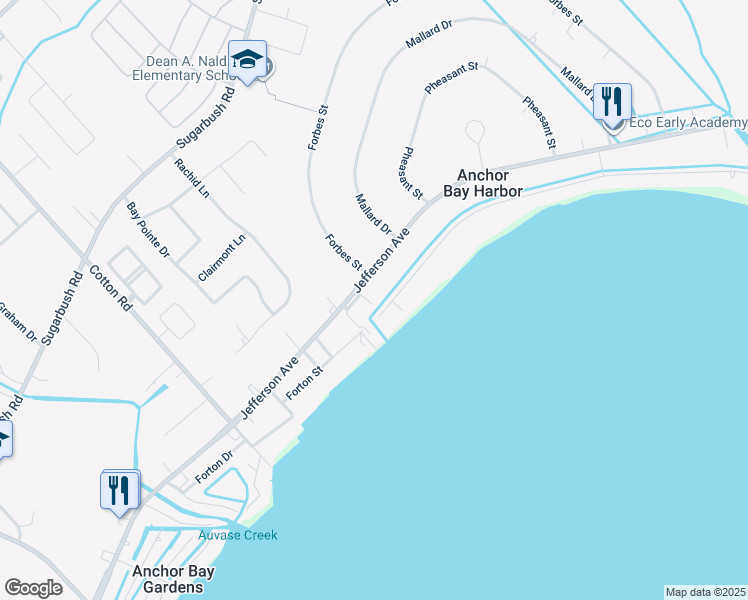 map of restaurants, bars, coffee shops, grocery stores, and more near 47569 Forton Street in New Baltimore