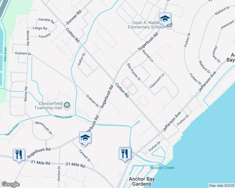 map of restaurants, bars, coffee shops, grocery stores, and more near 29110 Cotton Road in New Baltimore