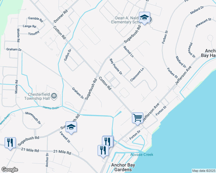 map of restaurants, bars, coffee shops, grocery stores, and more near 29179 Cotton Road in New Baltimore