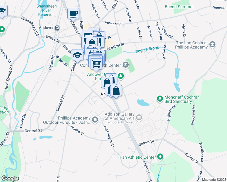 map of restaurants, bars, coffee shops, grocery stores, and more near 138 Main Street in Andover