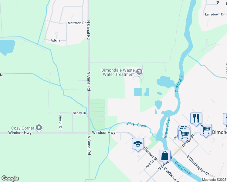 map of restaurants, bars, coffee shops, grocery stores, and more near in Windsor charter Township
